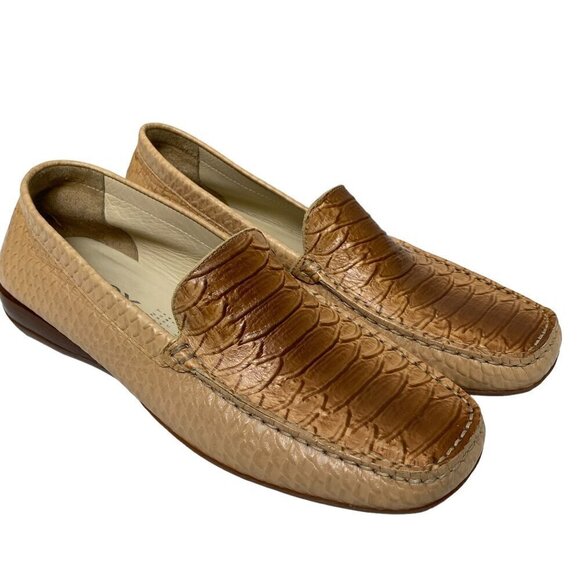GEOX Loafers Size 8 Tan Croc Texture Leather Respira Womens Shoes - Picture 1 of 14